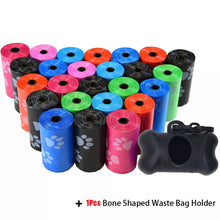 Load image into Gallery viewer, Pet Poop Bags Disposable Dog Waste Bags, Bulk Poop Bags with Leash Clip and Bone Bag Dispenser 5Roll(75Pcs) Bags with Paw Prints
