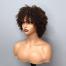 Load image into Gallery viewer, Short Curly Wig With Bangs Wear And Go Glueless Human Hair Afro Kinky Curly Brazilian Remy Brown Highlight Full Machine Made Wig
