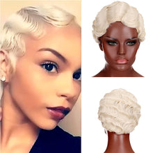 Load image into Gallery viewer, 6 inch synthetic short black African wig suitable for black women black blonde mixed brown heat resistant
