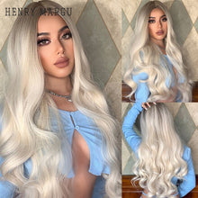 Load image into Gallery viewer, HENRY MARGU Long Natural Wavy Platinum Blonde Wigs with Bangs Cosplay Party Lolita Synthetic Wigs for Women Heat Resistant Fiber
