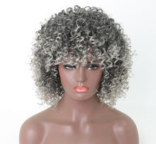 Load image into Gallery viewer, Short Natural Curly Wigs for Black Women Blonde Afro Kinky Curly Wig with Bangs Synthetic Heat Resistant Cosplay Ombre Curls Wig
