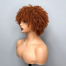 Load image into Gallery viewer, Short Curly Wig With Bangs Wear And Go Glueless Human Hair Afro Kinky Curly Brazilian Remy Brown Highlight Full Machine Made Wig
