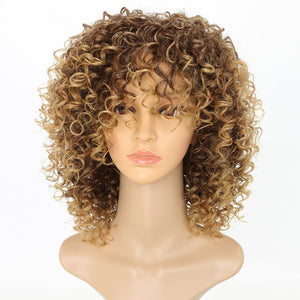 Short Natural Curly Wigs for Black Women Blonde Afro Kinky Curly Wig with Bangs Synthetic Heat Resistant Cosplay Ombre Curls Wig