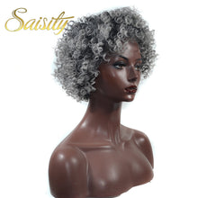 Load image into Gallery viewer, Saisity Kinky Curly Afro Wigs Synthetic  Wig For Women Colors Brown Short Women Grey Black Natural Female Wigs
