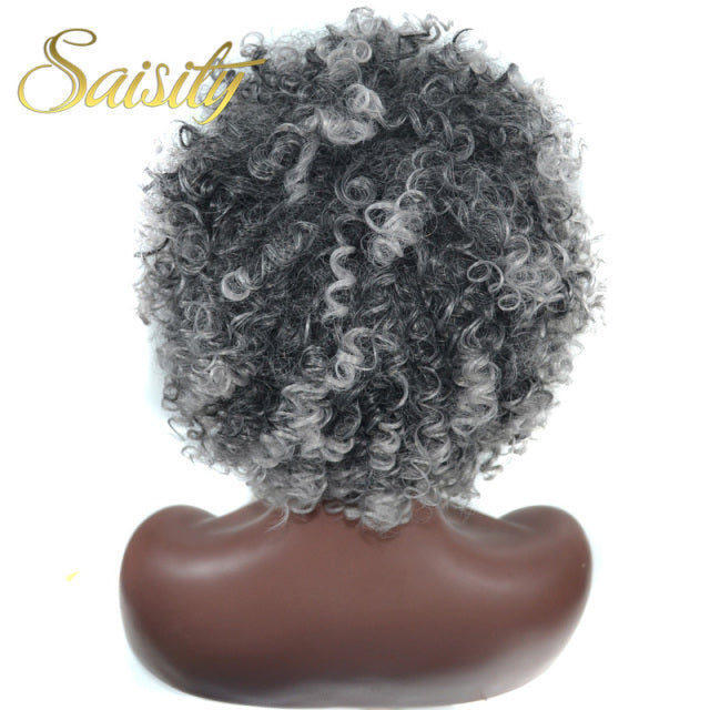 Saisity Kinky Curly Afro Wigs Synthetic  Wig For Women Colors Brown Short Women Grey Black Natural Female Wigs